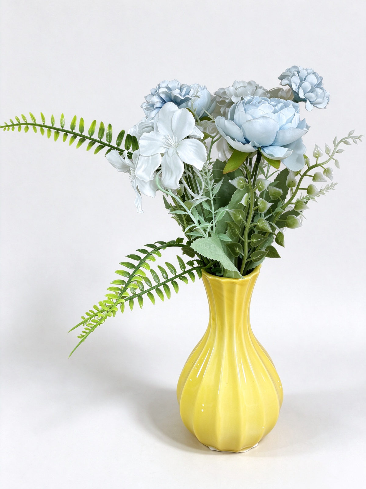 Yellow Fluted Ceramic Bud Vase - Glossy Ribbed Teardrop Small Vase for Single Stems, Table Styling and Gift Programs - Dorishome